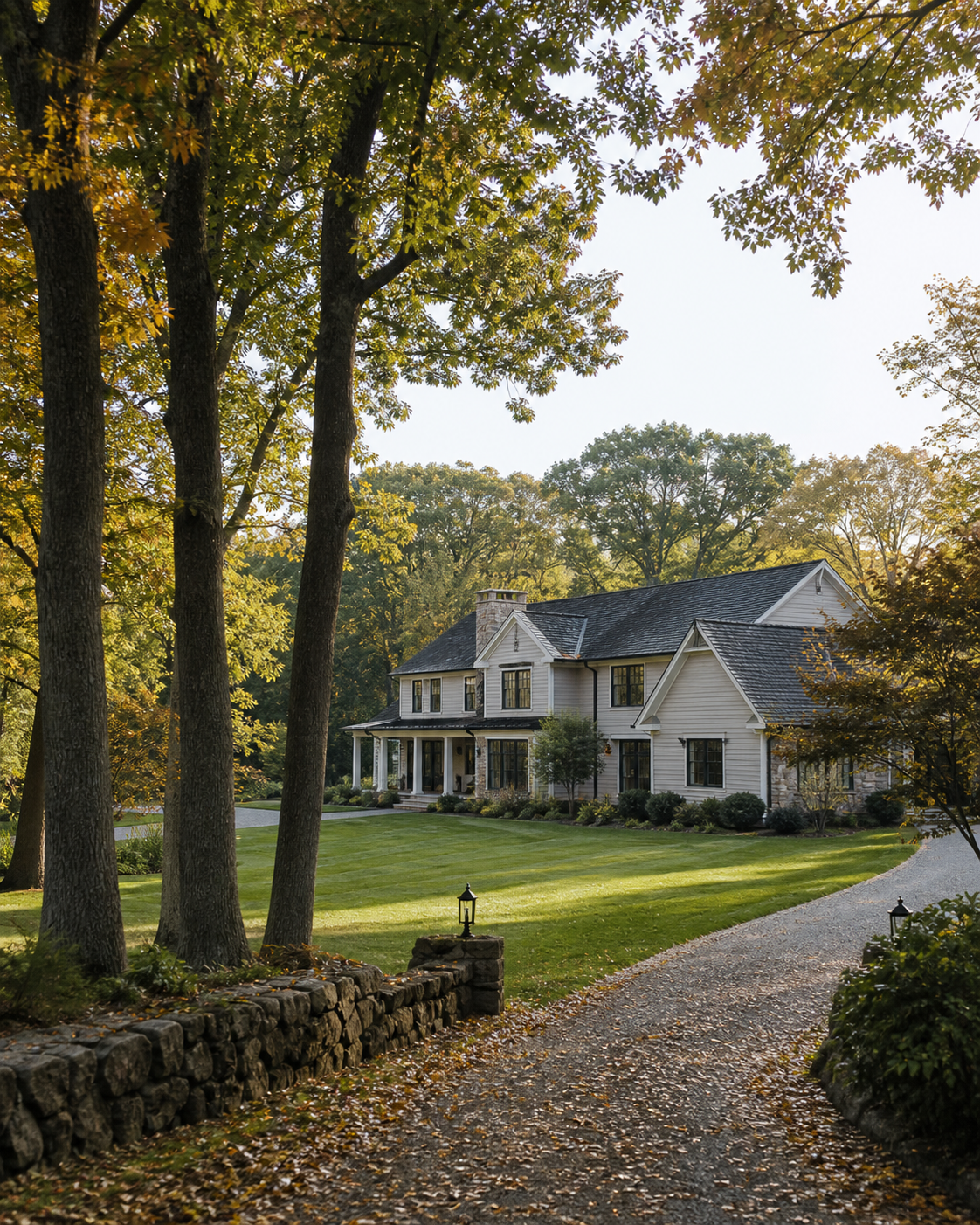Wooded Connecticut estate framed by mature trees